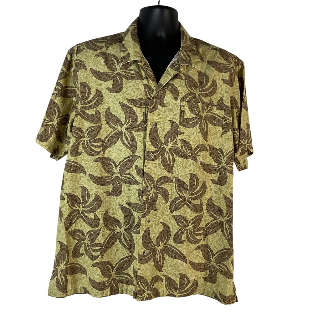 Columbia Shirt Men's XL Brown Hawaiian Tropical Fishing‎ Short Sleeve Button Up